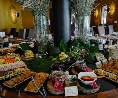 Delicious breakfast buffet at Omali Restaurant on São Tomé Island