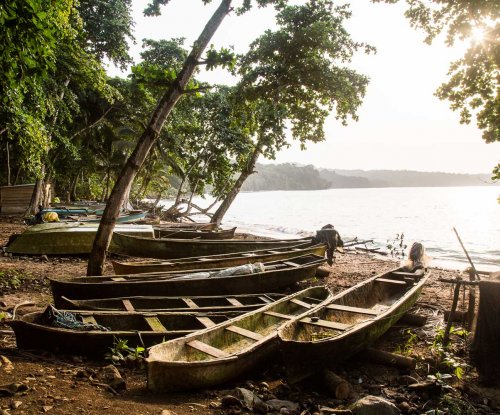 Traditional canoes docked at Ribeira Izé