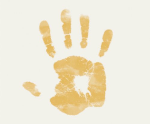 Artistic illustration of a handprint in dark yellow from the Príncipe Collection Hotels.