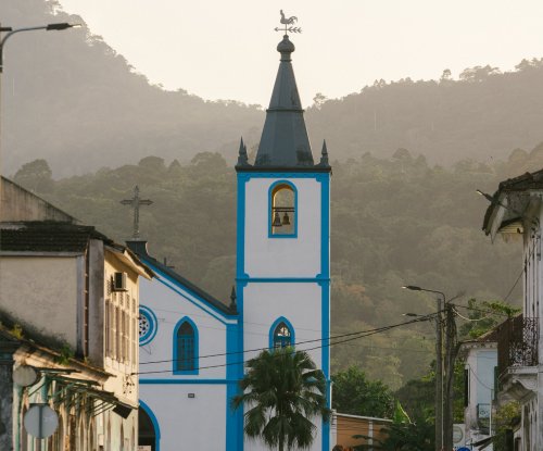 Outside view of the Church of Santo António, the capital of Príncipe Island