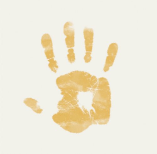 Artistic illustration of a handprint in dark yellow from the Príncipe Collection Hotels.