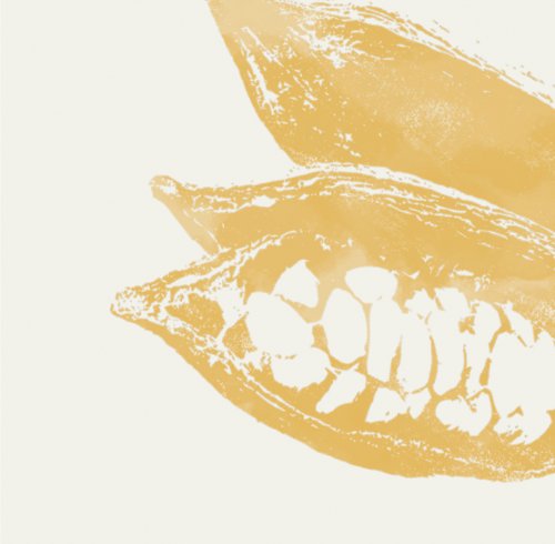 Artistic illustration of a dark yellow open cocoa fruit from the Príncipe Collection Hotels.